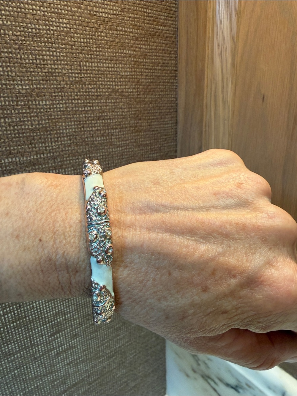 Elegant White and Gold Crystal Enamel Bracelet by